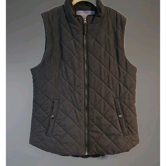 Laura Scott Womens Medium Quilted Full Zip Puffer Vest Grey & Ivory Equestrian - Picture 1 of 8